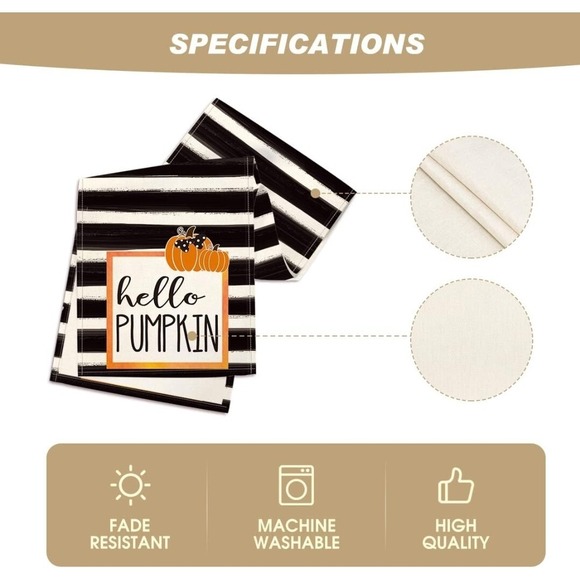 Watercolor Stripes Hello Pumpkin Thanksgiving Table Runner Seasonal Fall Harvest - Picture 3 of 3